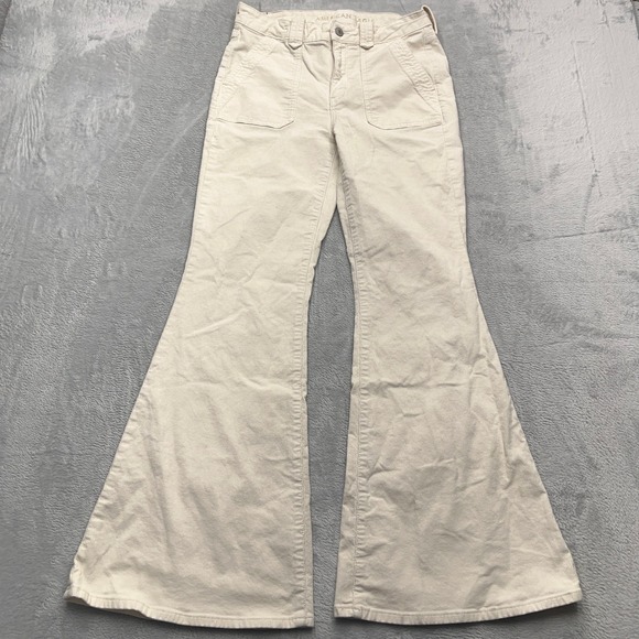 American Eagle Outfitters Pants - American Eagle Outfitters Festival Flare Corduroy Pants 8 Beige Cotton Stretch